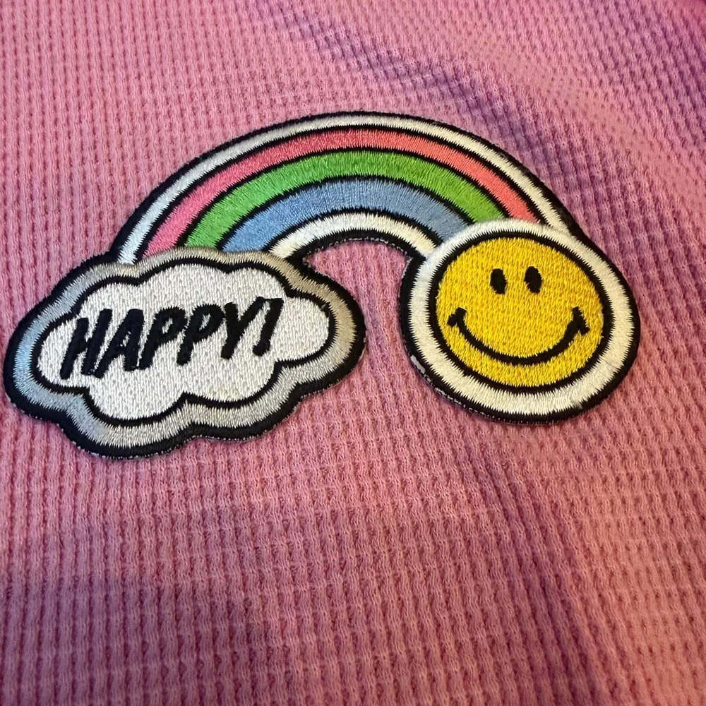 Lucy Pink Hoodie with Rainbow Smiley Patches